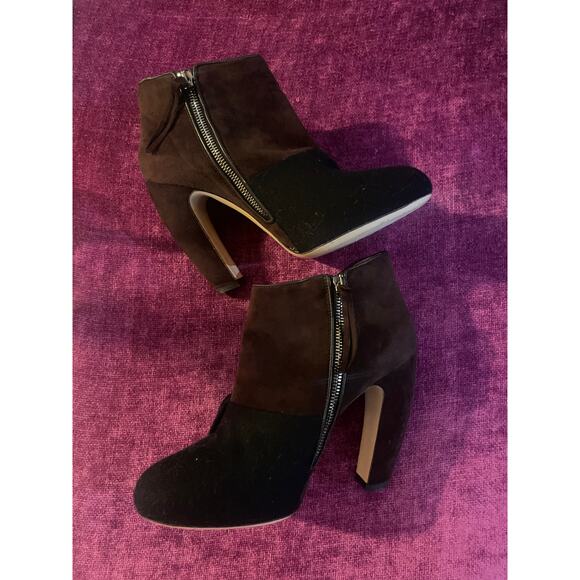 MIU MIU Suede and Wool Ankle Boots w Banana Curve Heel Shoes Size 39 9 - Picture 3 of 8